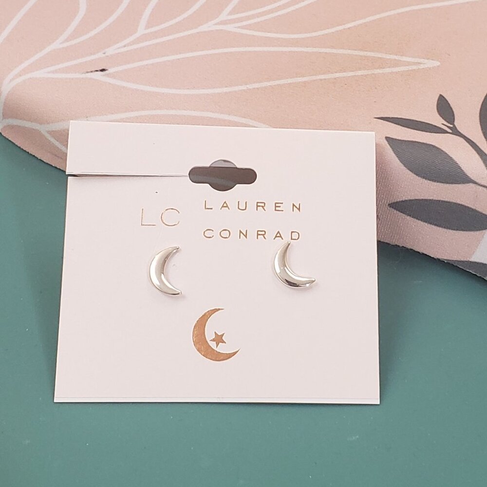 LC, Lauren Conrad, NWT, Silver tone moon post pierced fashion earrings
